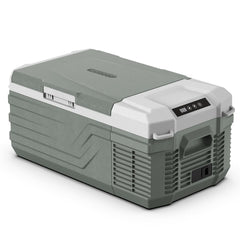 Alpicool 16 Qt portable car fridge shown in car, delivering cooling on the go.