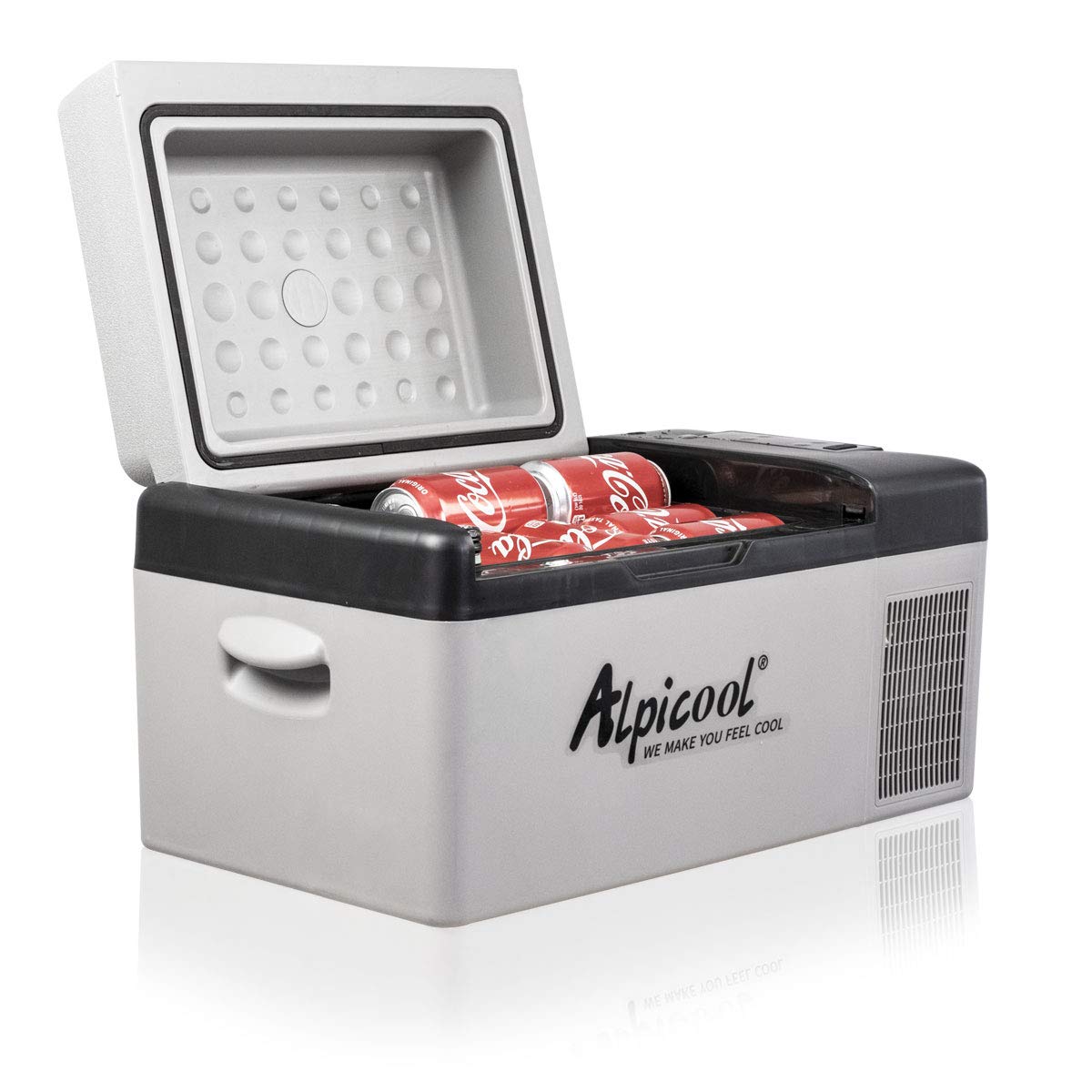Alpicool C20 compact front view for on-the-go cooling during trips.