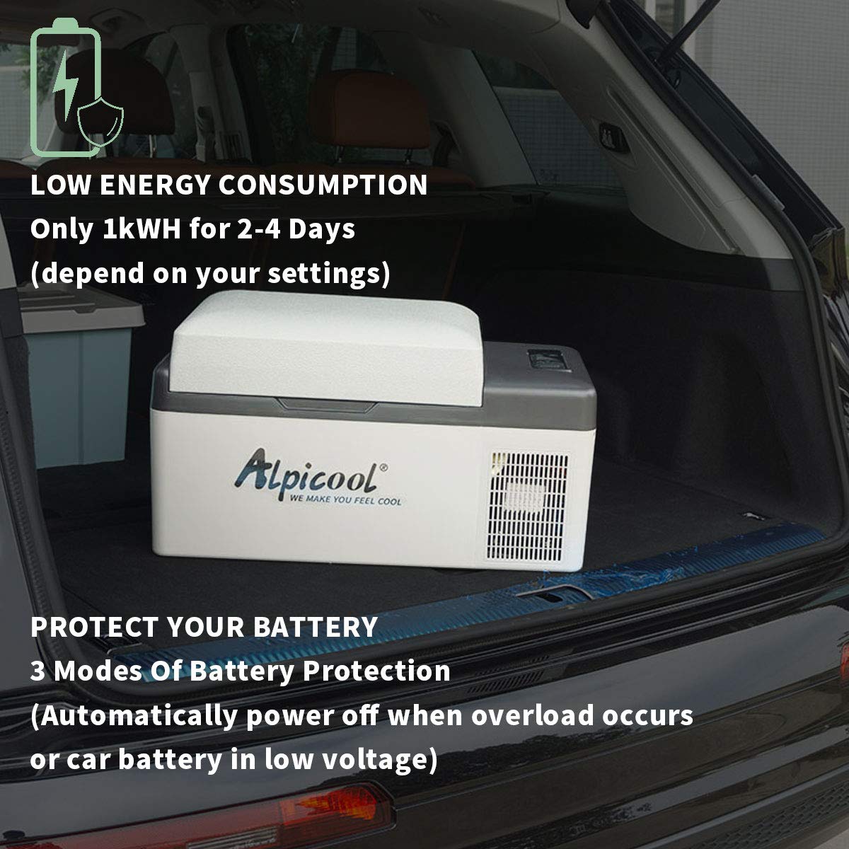 Alpicool C20 durable carry handle showcases portable design for any trip.