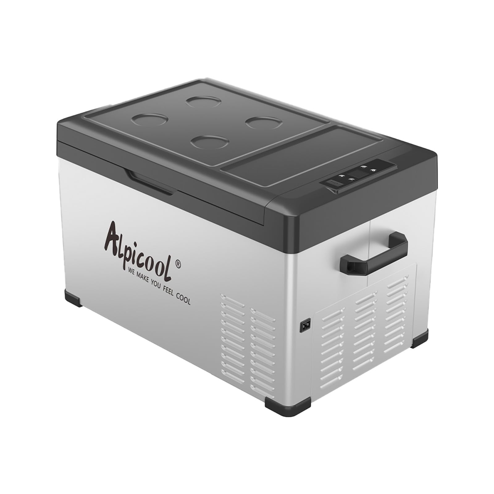 Alpicool C30 front view shows compact portable freezer ready for road trips.