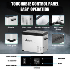 Alpicool C50 LED light on helps locate items in low light.