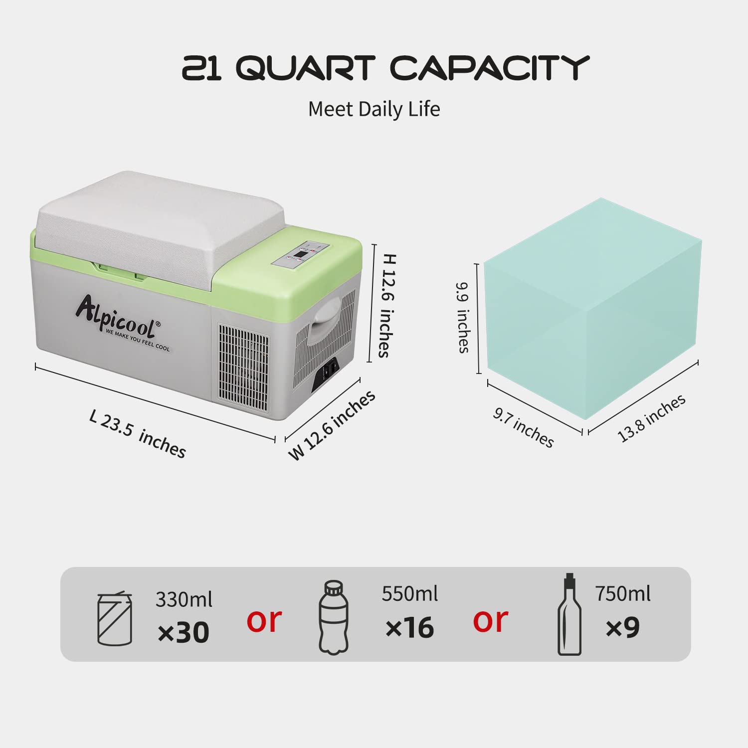 Alpicool car fridge with built in side handles for easy transport