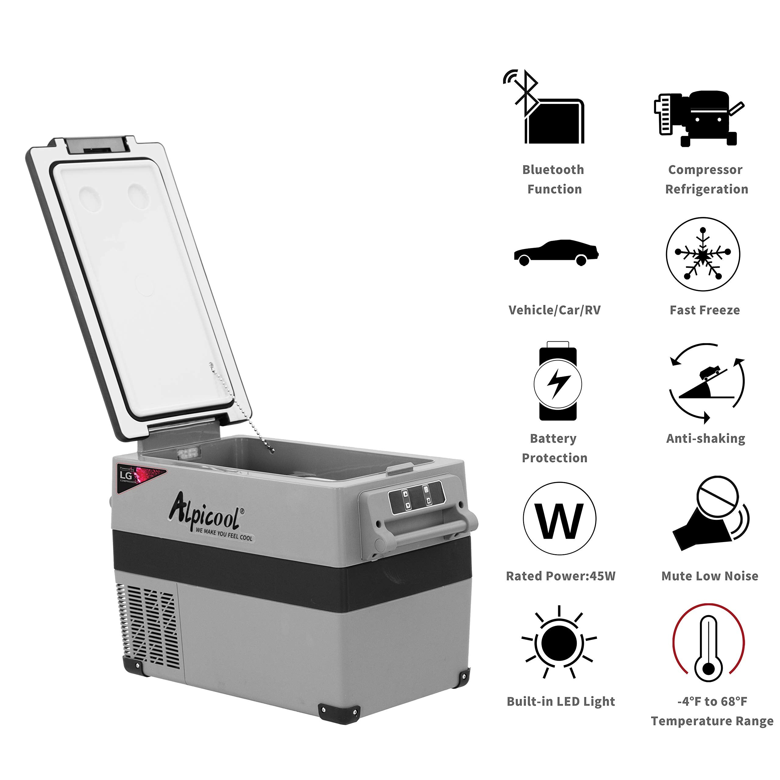 Alpicool CF45-LG LCD display aids quick temperature control on the go.