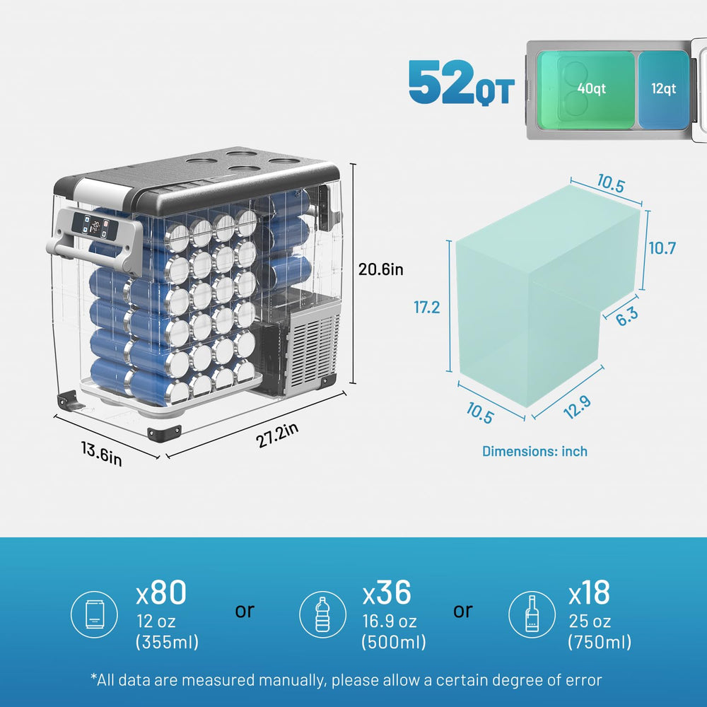 Alpicool CF55 52-quart capacity showcases space for beverages and snacks.