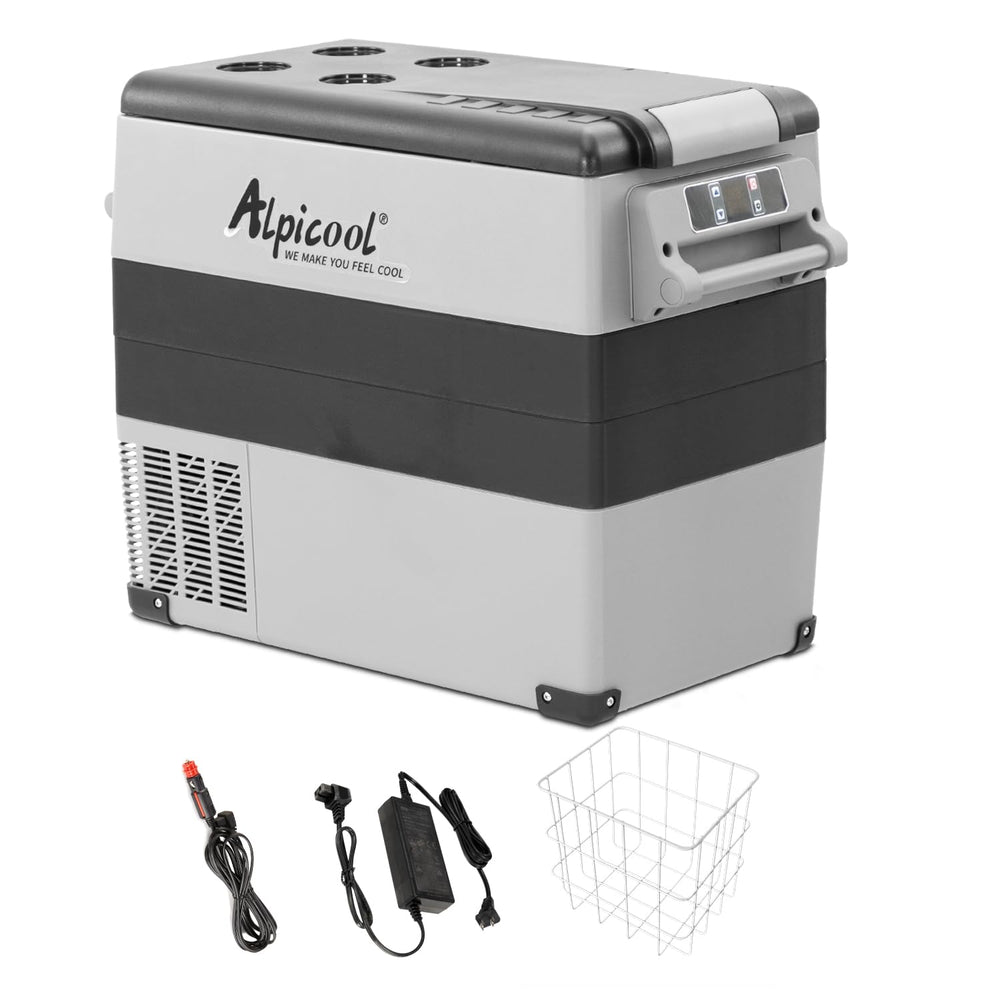 Alpicool CF55 exterior dimensions show vehicle fit and storage planning.