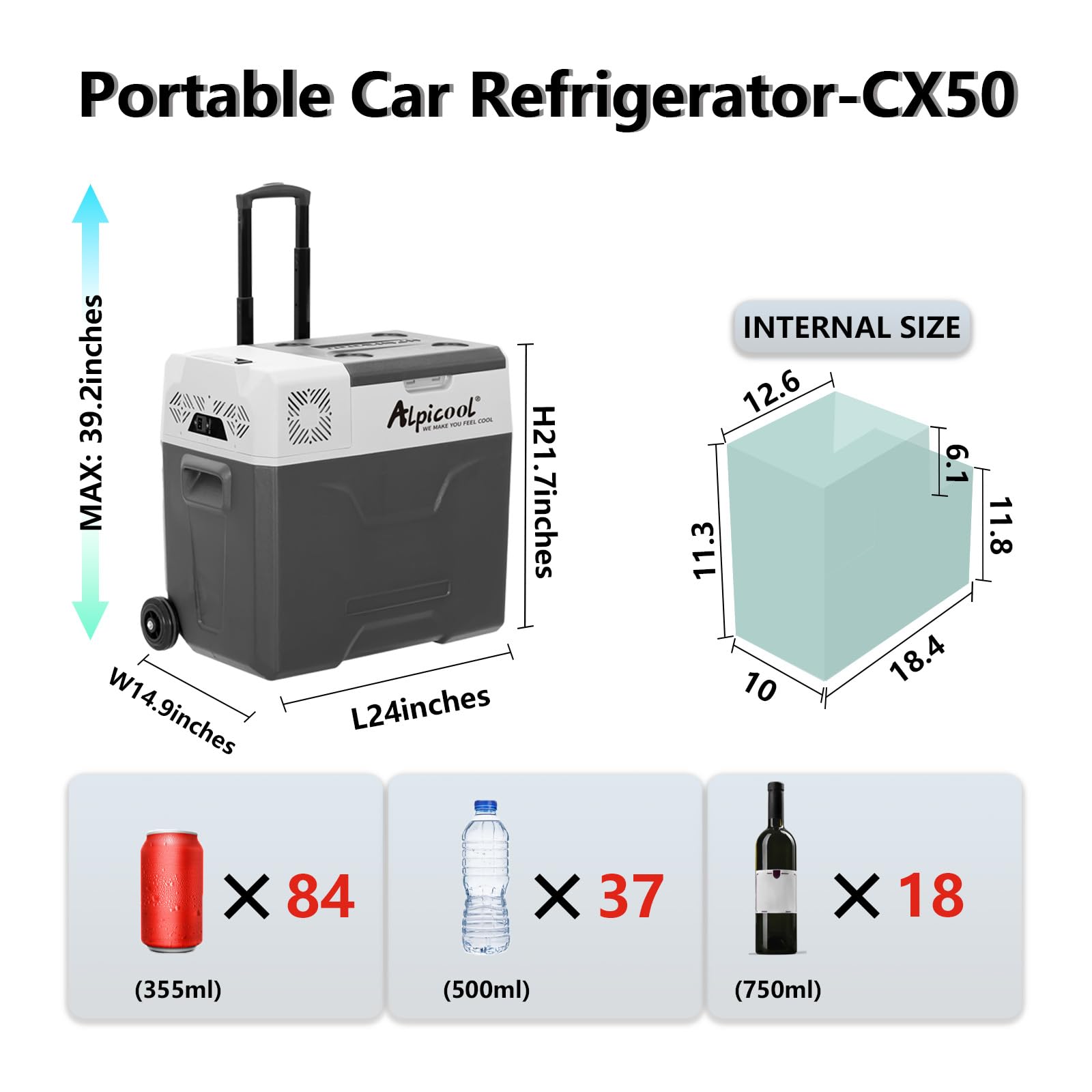 Alpicool CX30 trolley design highlights easy transport for road trips.