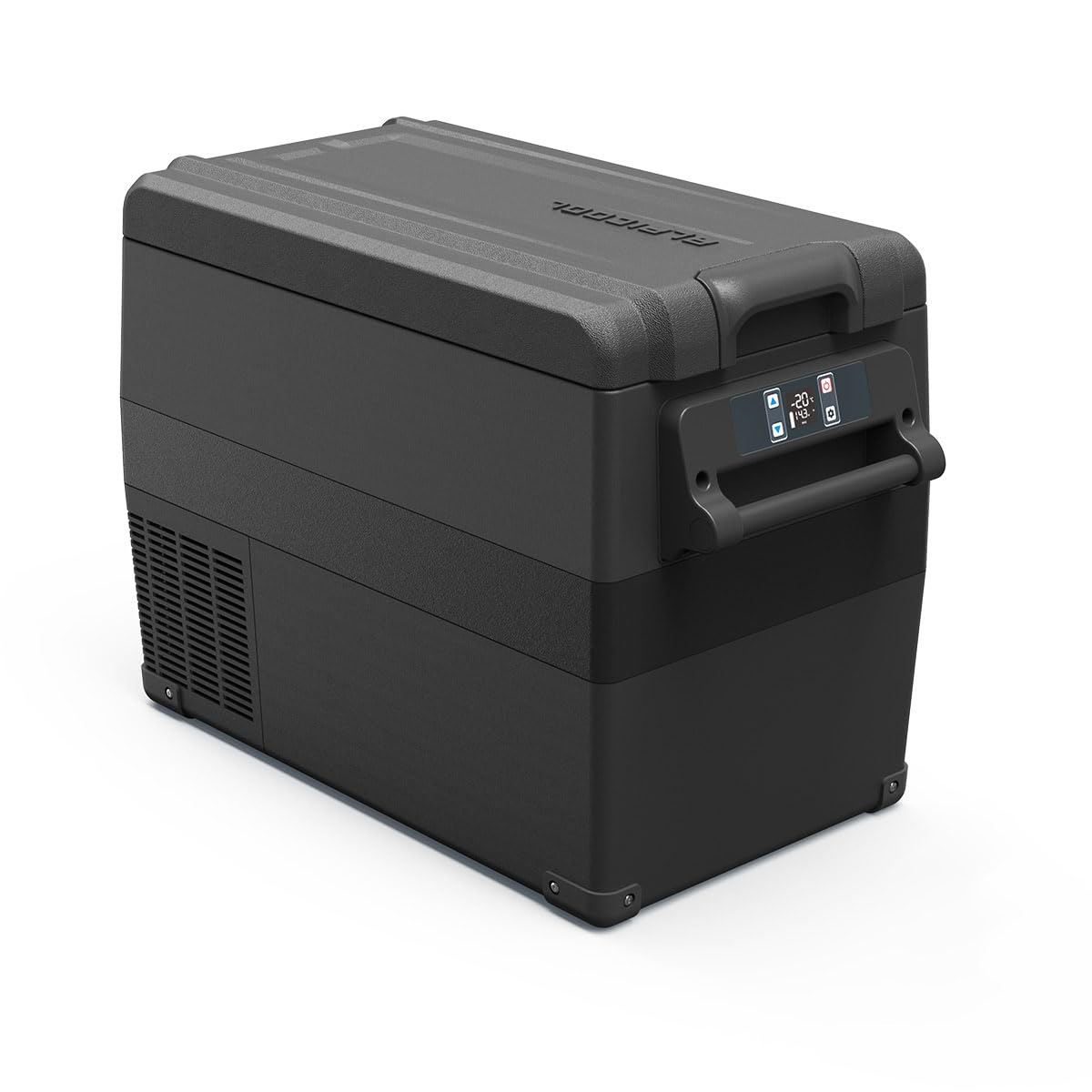 Alpicool NCF45 front view showing compact, travel-ready fridge.