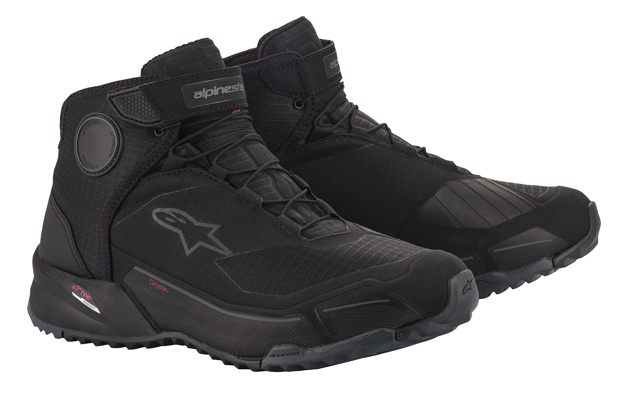 Alpinestars CR-X Drystar riding shoes show waterproof protection for daily motorcycle commuting
