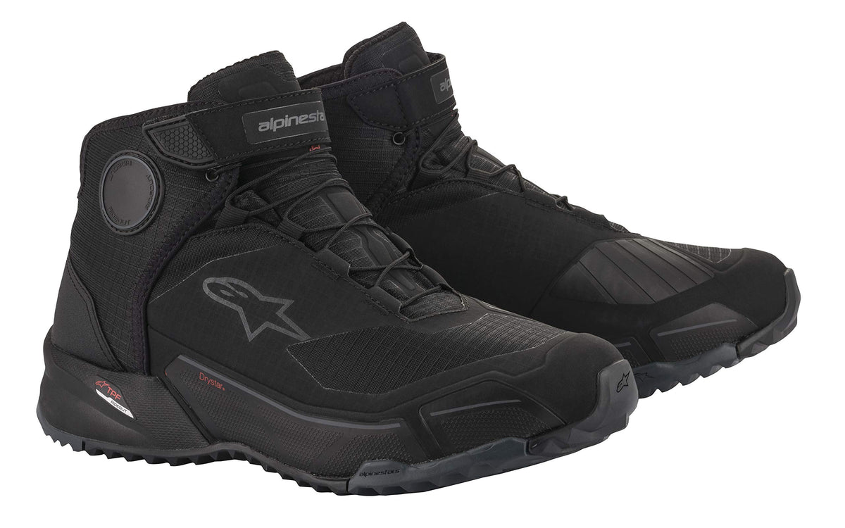 Alpinestars CR-X Drystar riding shoes show waterproof protection for daily motorcycle commuting