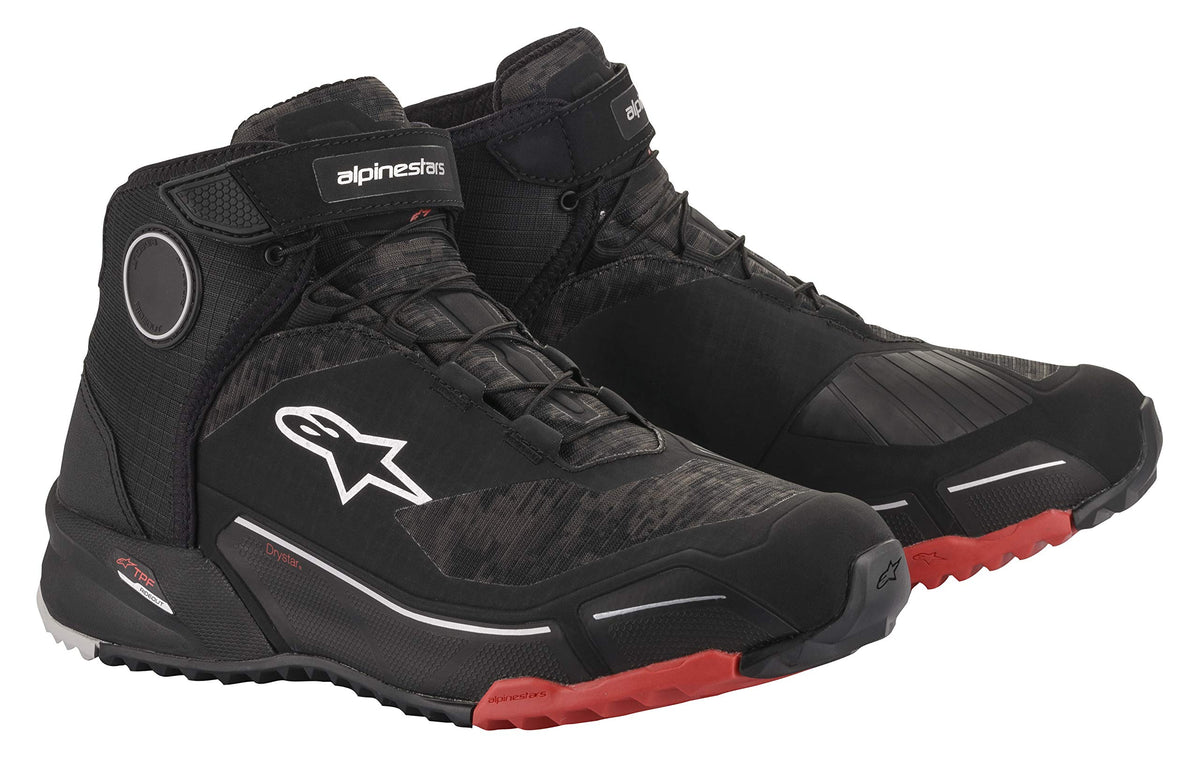 Alpinestars CR-X Drystar shoe, front view, waterproof motorcycle footwear for all-weather riding.