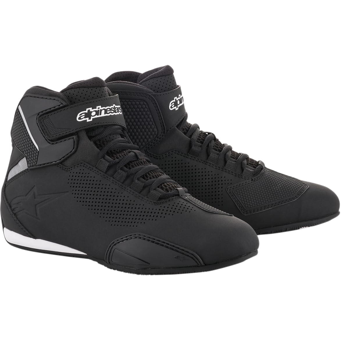 Alpinestars Sektor vented shoes, black side view, breathable microfiber for riding comfort