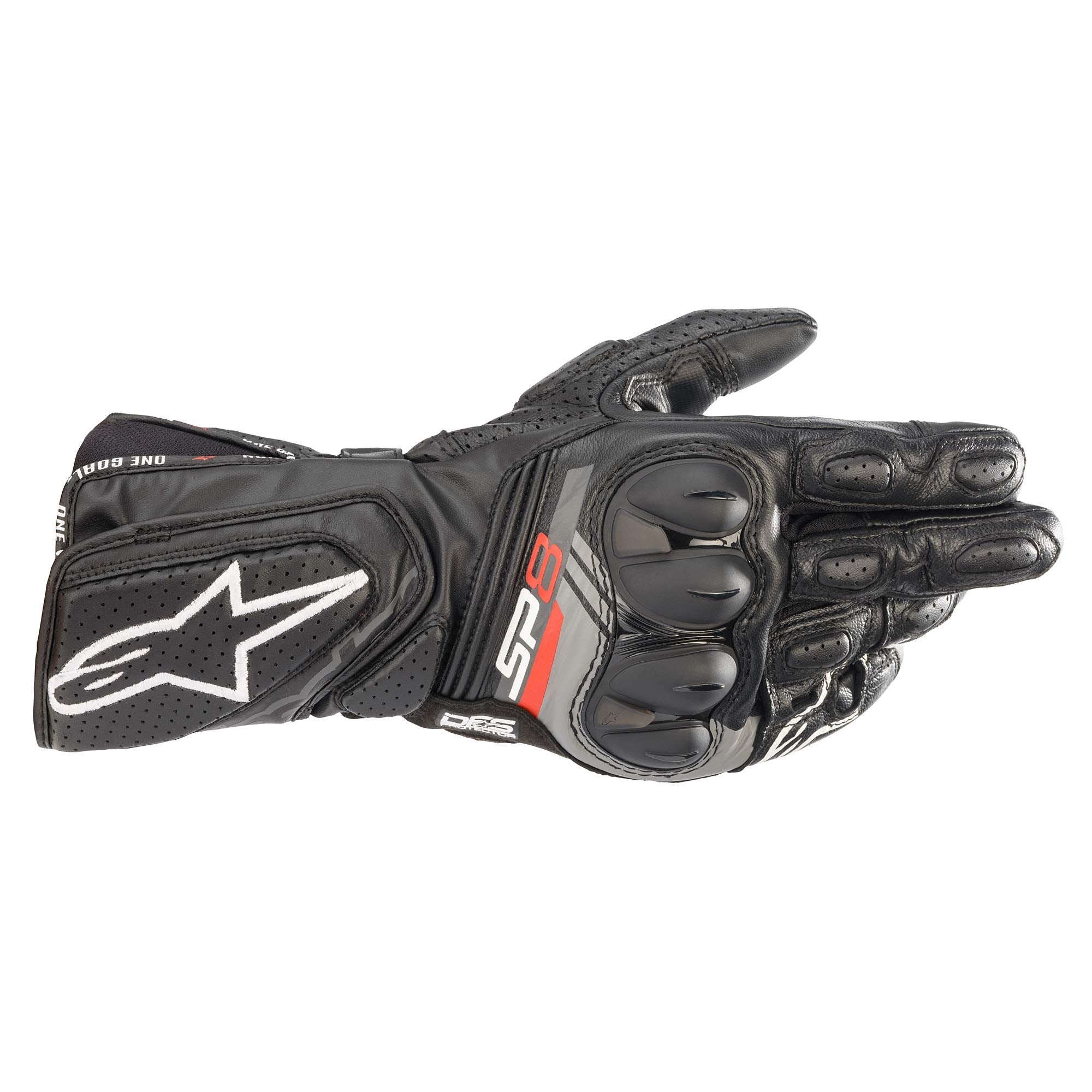 Alpinestars SP-8 V3 gloves with full gauntlet leather for track-day protection.