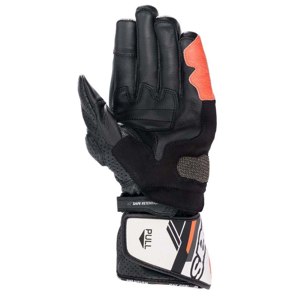 Alpinestars SP-8 V3 gloves showing perforated leather for airflow and cooler hands on rides.