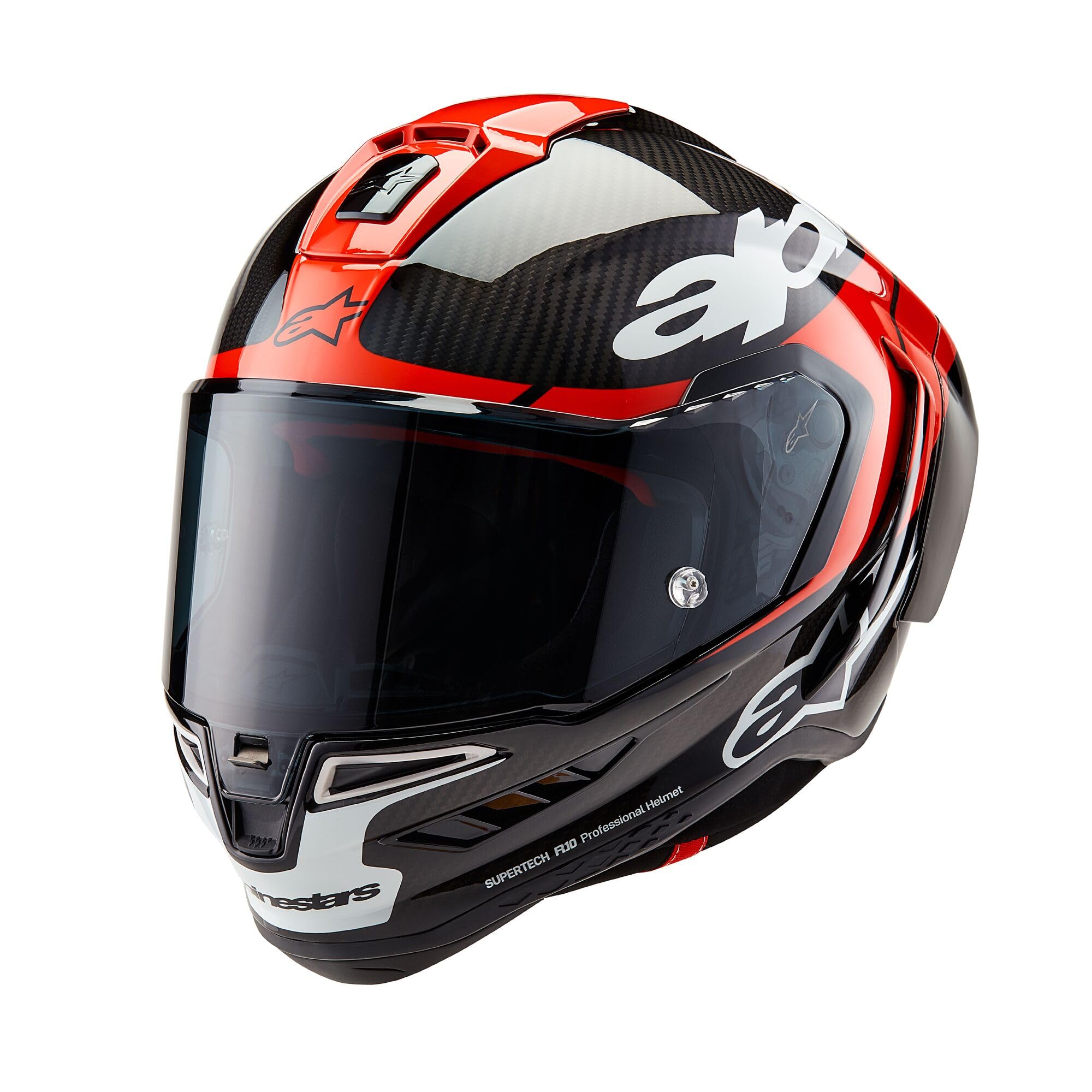 Alpinestars Supertech R10 Element helmet front view shows carbon shell for protection