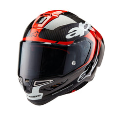 Alpinestars Supertech R10 Element helmet front view shows carbon shell for protection