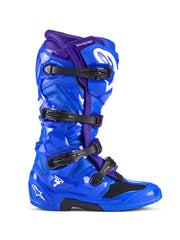Alpinestars Tech 7 boots front view highlighting rugged blue construction for precise shifting