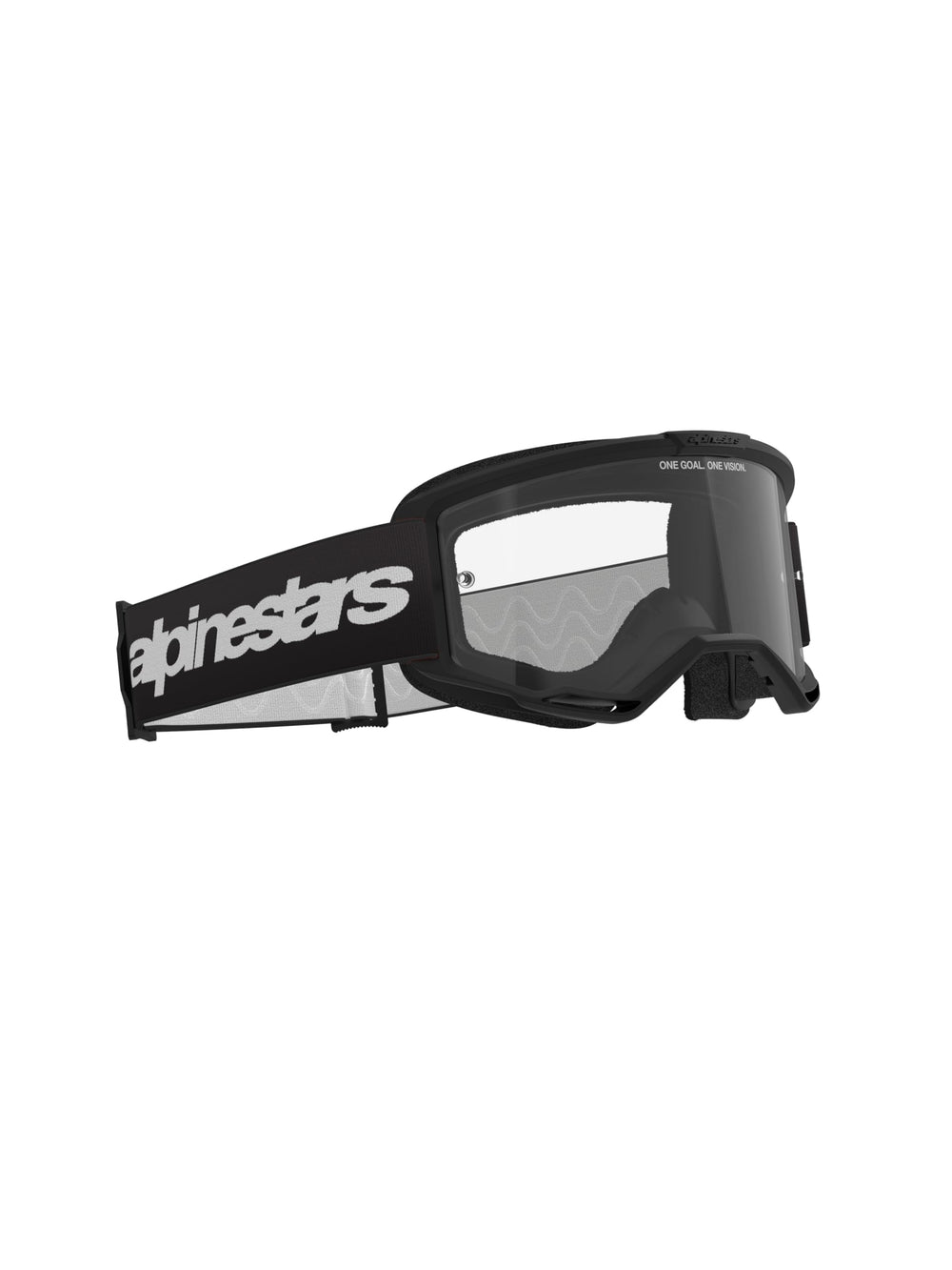 Alpinestars Vision 3 goggle strap close-up showing silicone traction for secure helmet fit.