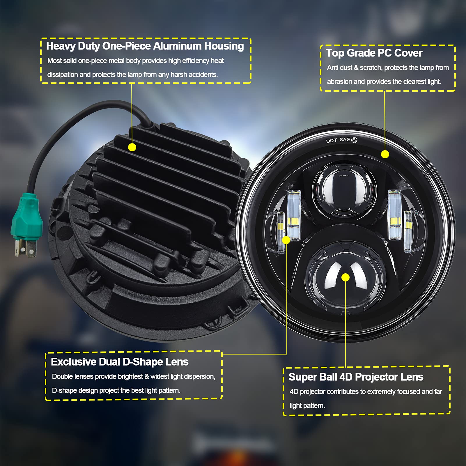 AlyoNed headlight ring bracket secures the 7-inch unit for rugged rides.