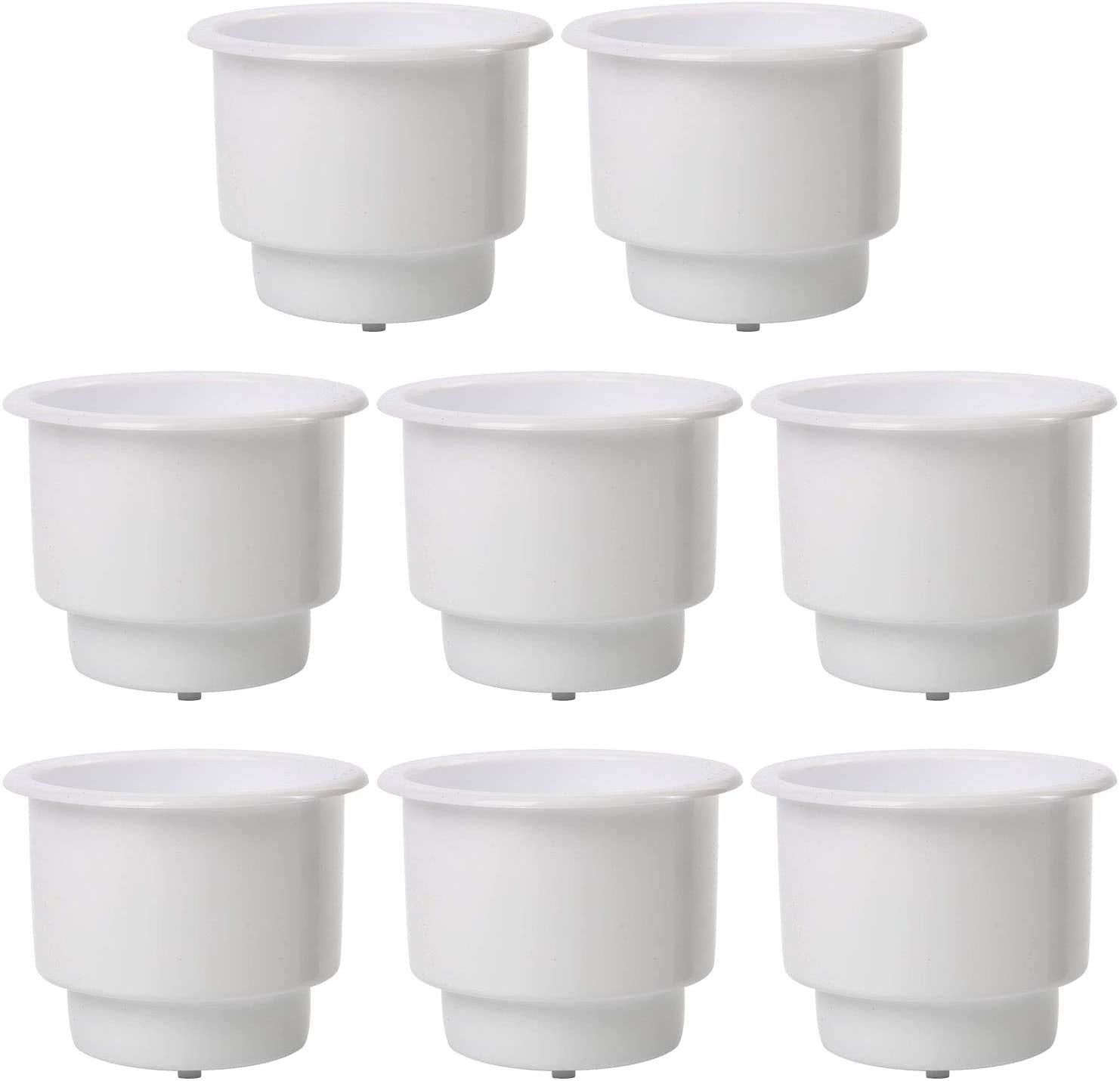 Amarine Made recessed drop-in cup holder on a boat in white, preventing spills.
