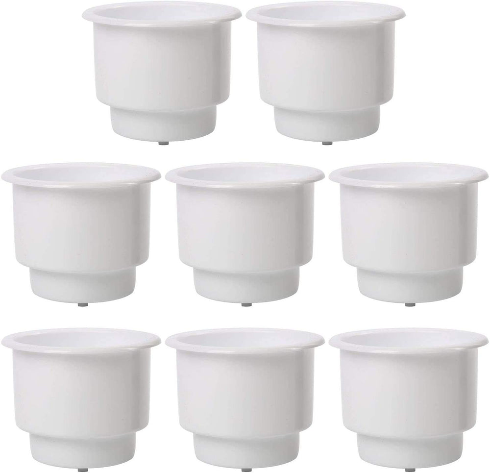 Amarine Made recessed drop-in cup holder on a boat in white, preventing spills.