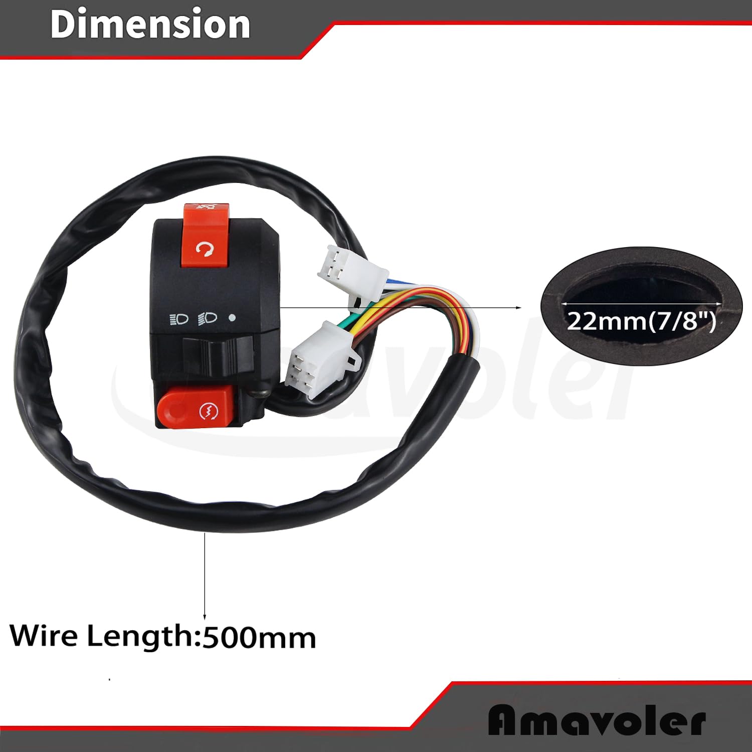 Close-up of Amavoler handlebar switch with durable build and smooth grip