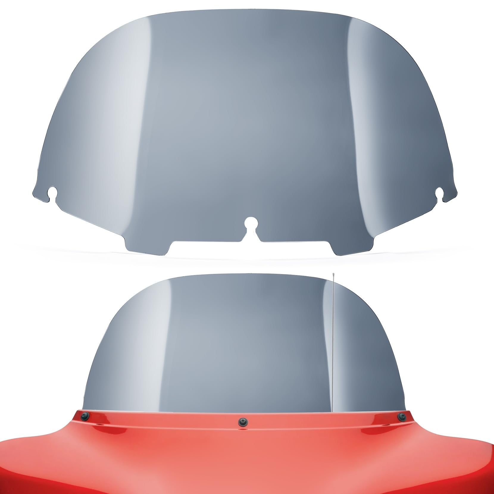 Amazicha 10-inch windshield in smoke enhances front-end protection on Harley rides.