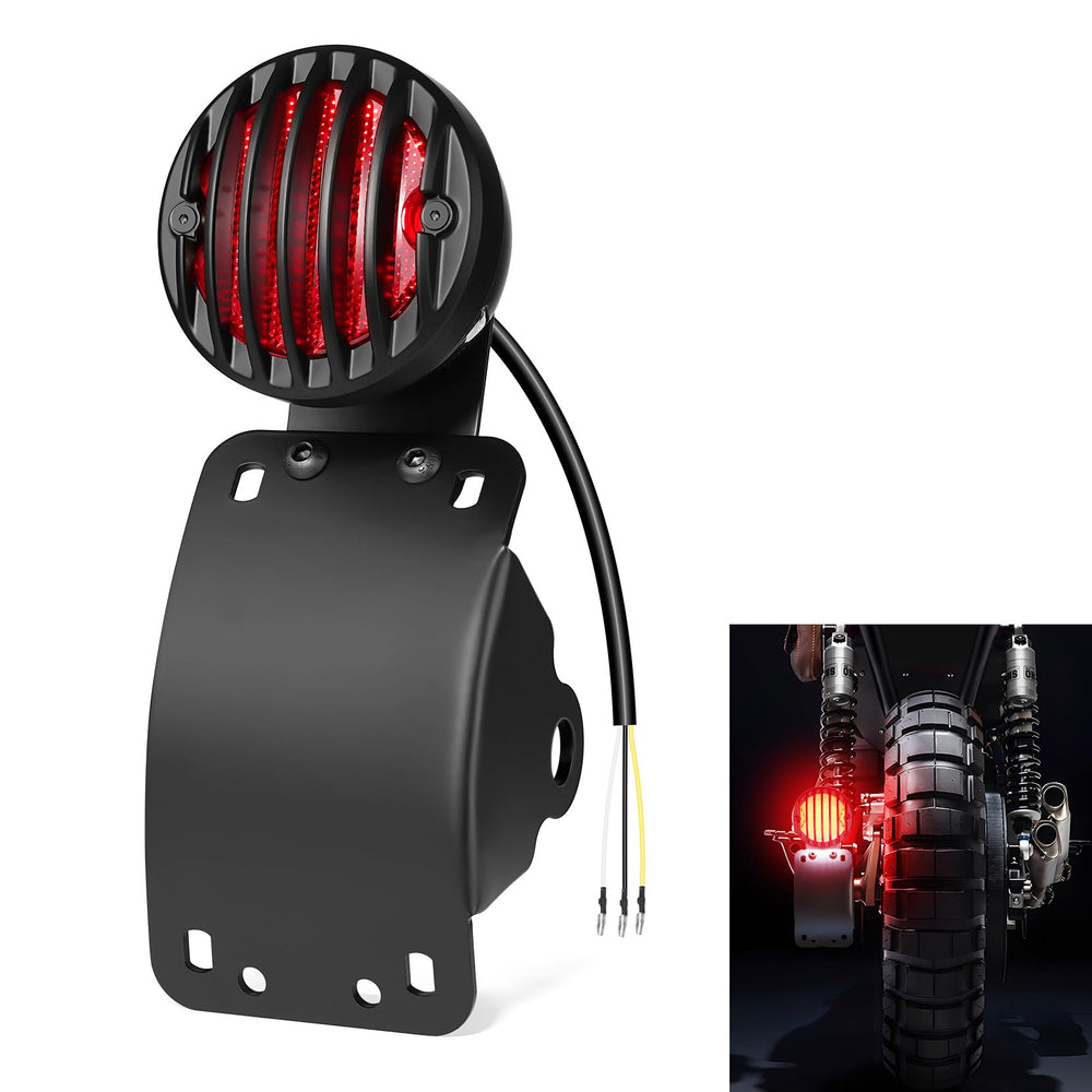 Amazicha 1in LED tail light close-up showing bracket and bright illumination.