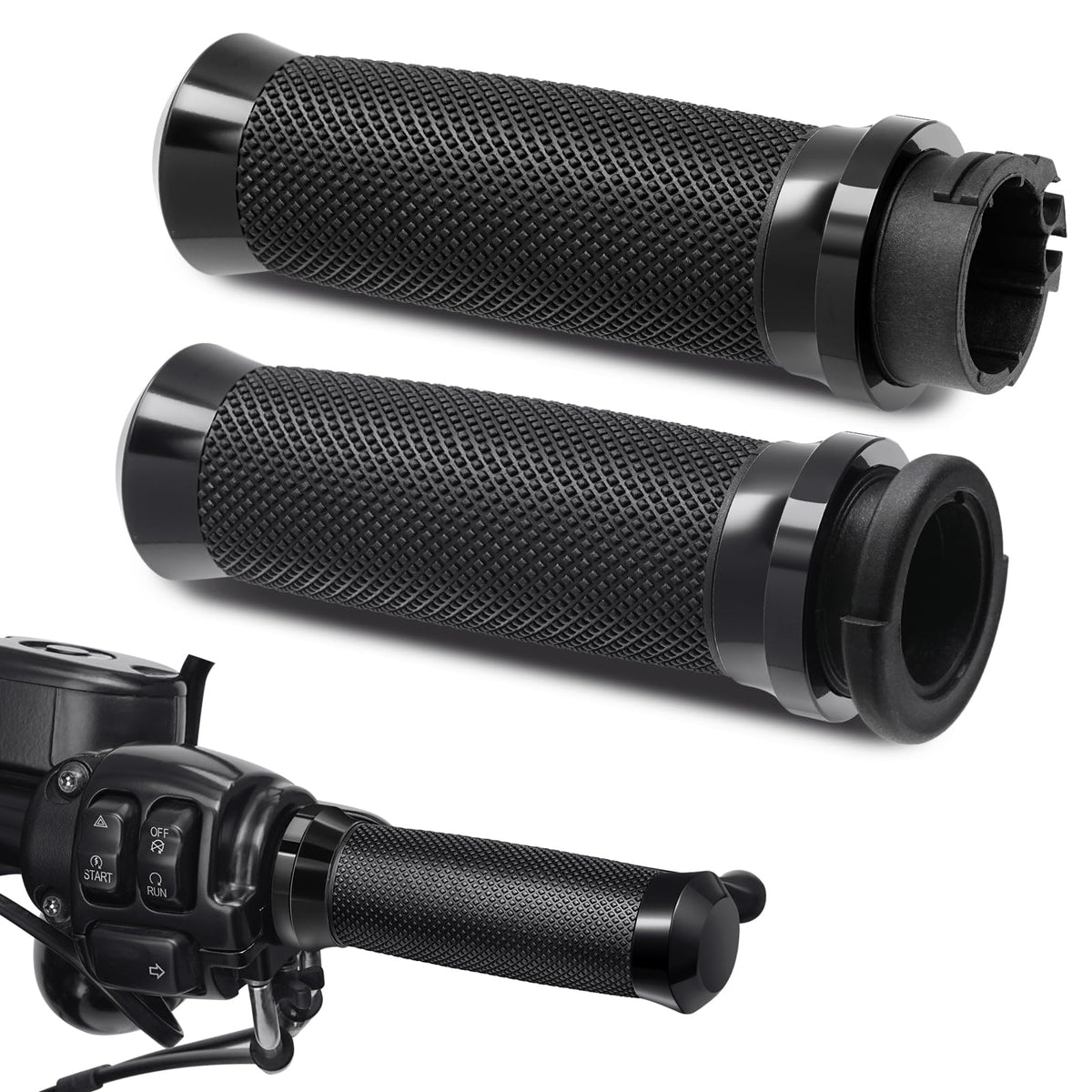 Amazicha 1inch handlebar grips left for Harley with durable CNC aluminum body.