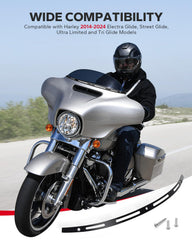 Amazicha batwing windshield trim in black, side profile, enhances Harley fairing styling.