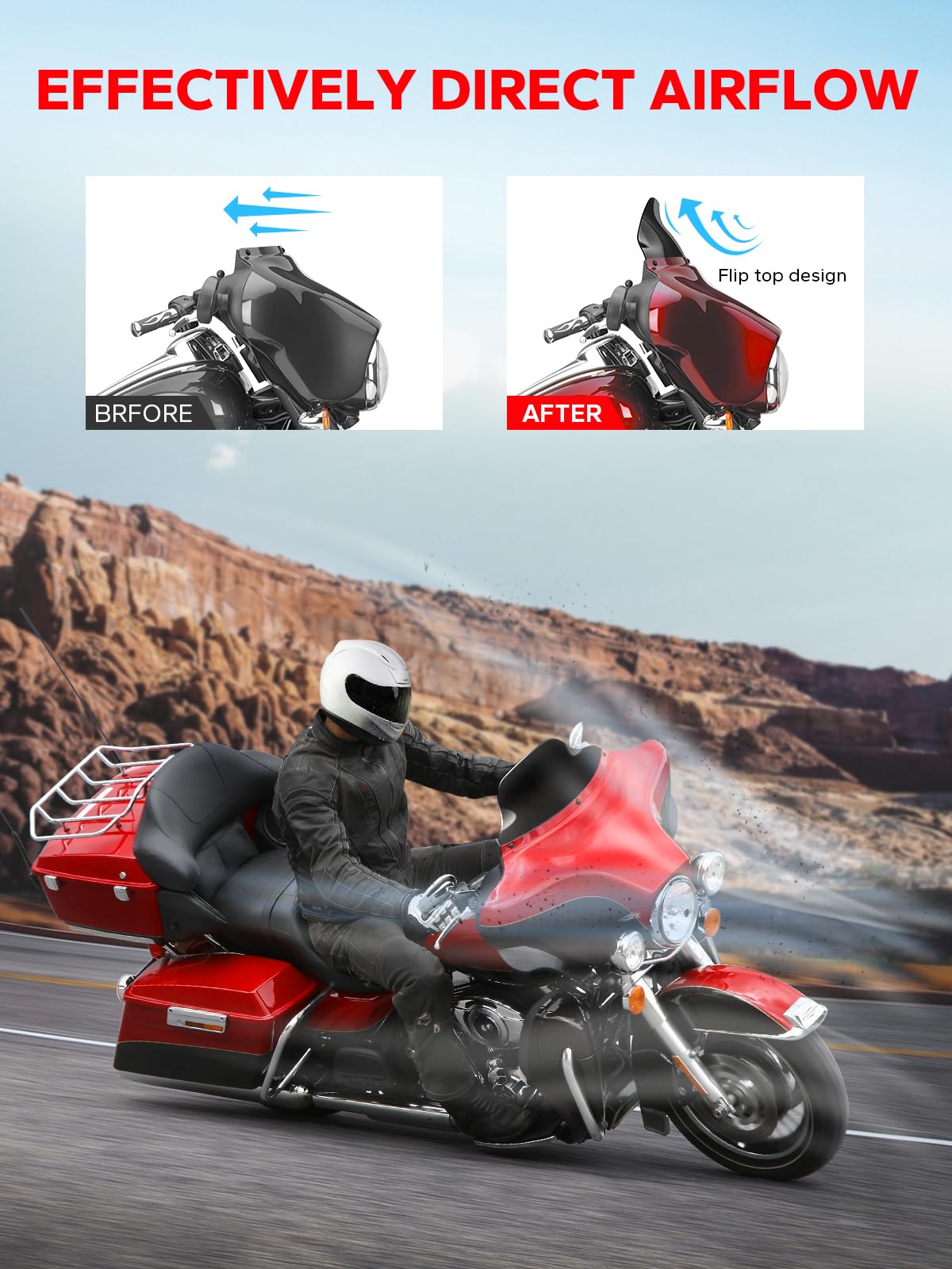 Amazicha 8-inch wave windshield installed on Harley Street Glide showing integrated look