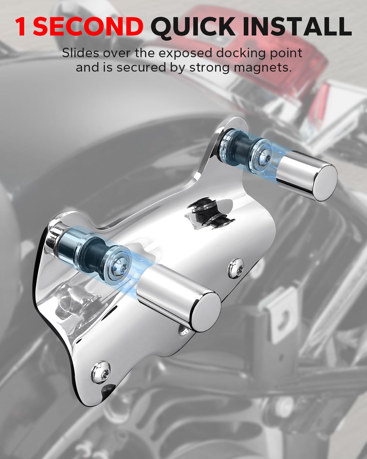 Amazicha chrome docking cover with built-in magnet offers secure fit on rough roads.