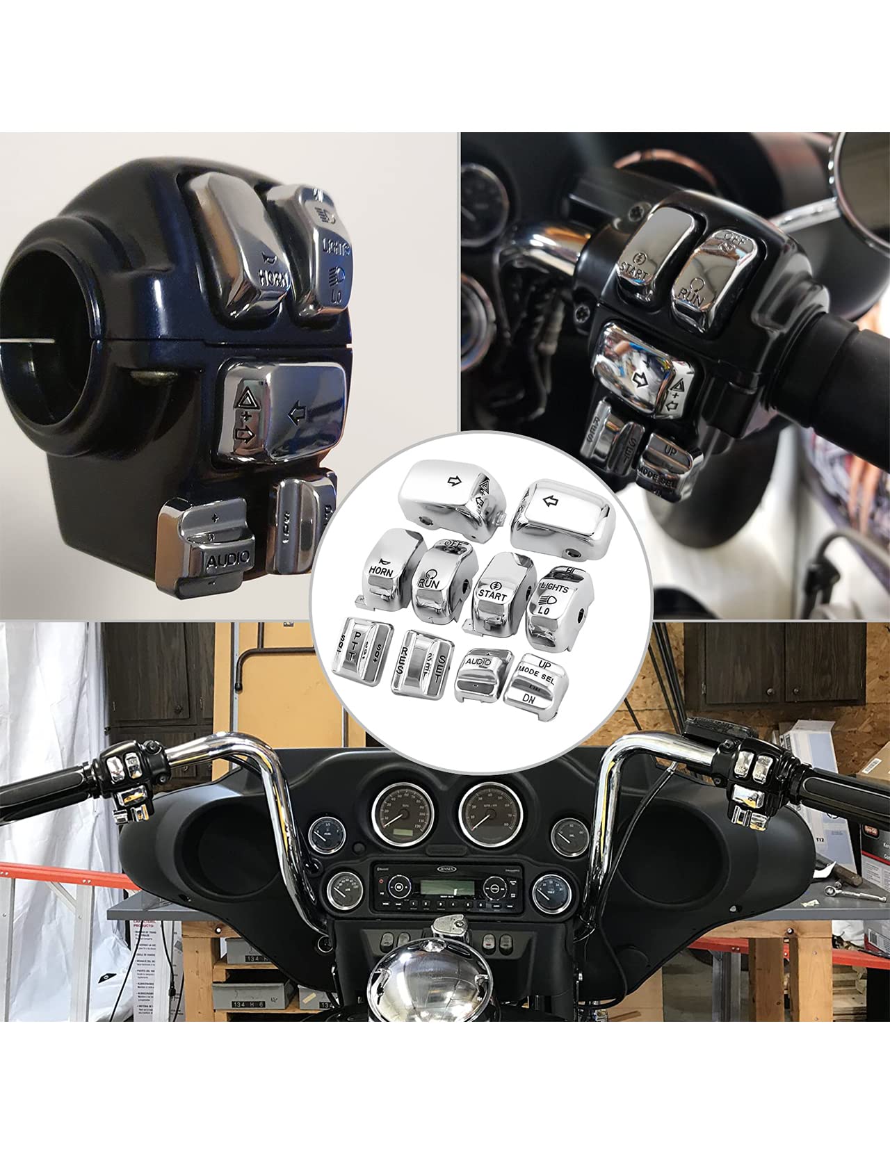 Close-up of Amazicha chrome finish detail on Harley controls