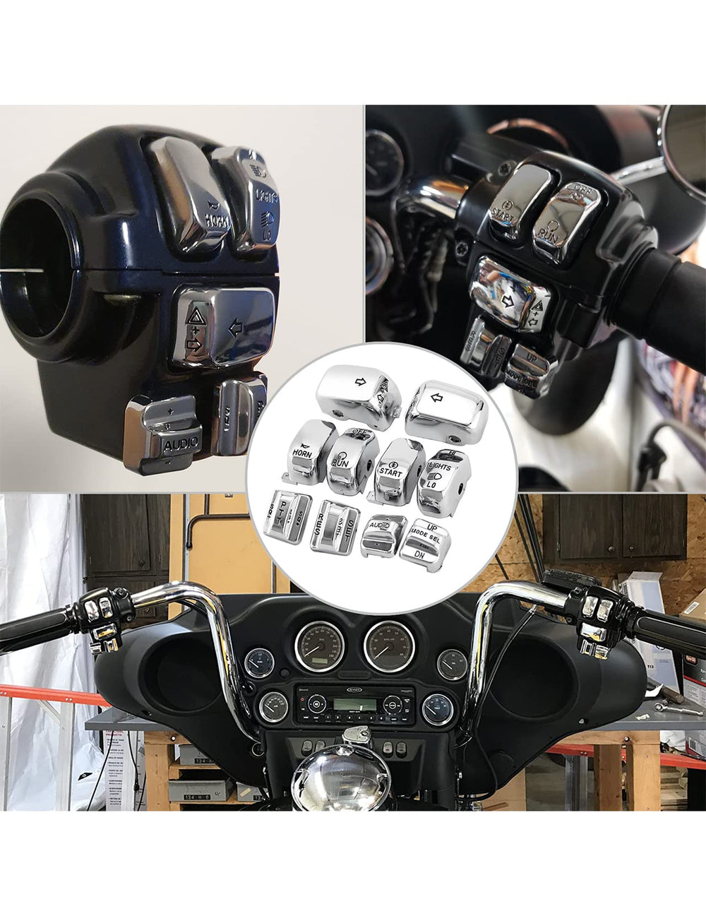 Close-up of Amazicha chrome finish detail on Harley controls
