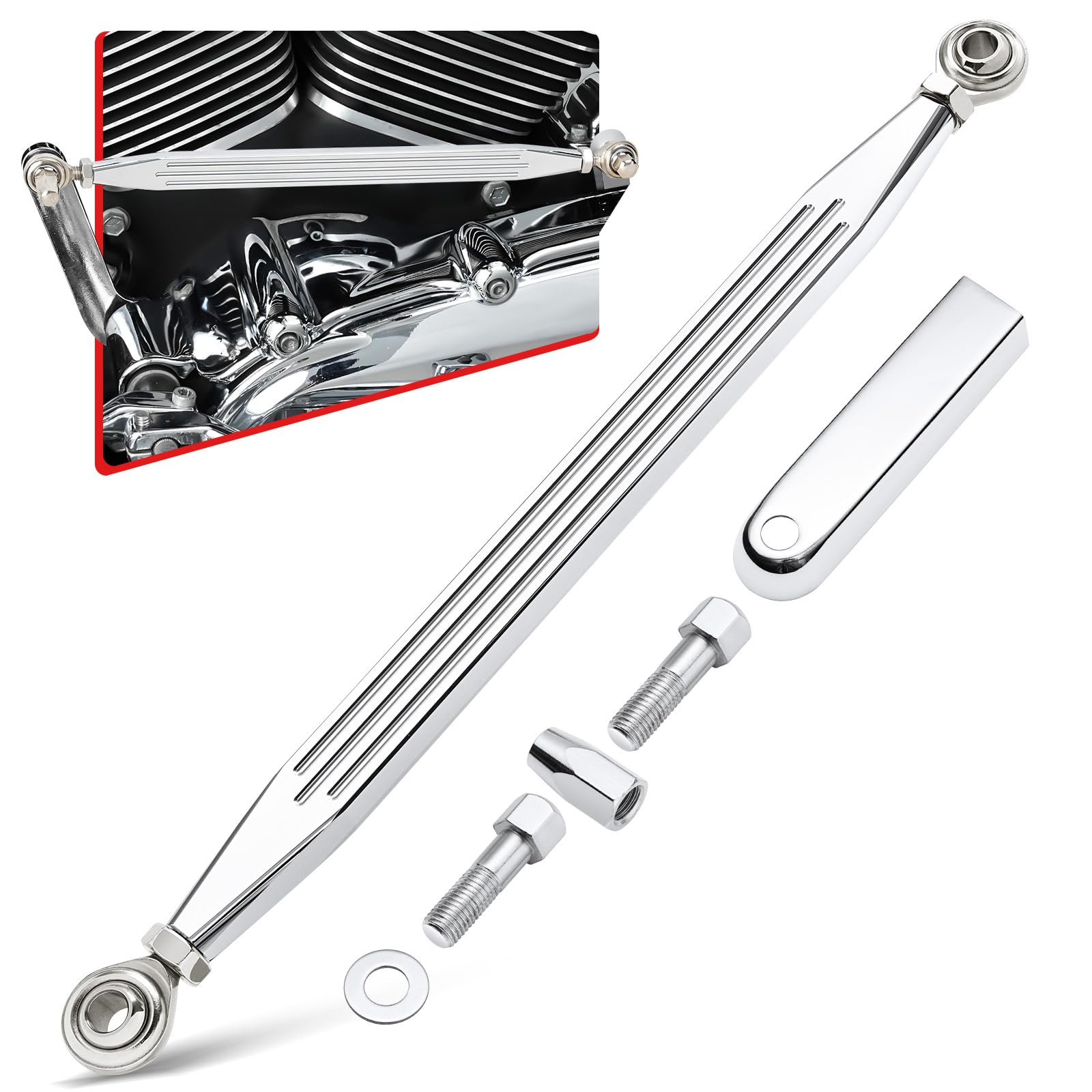 Amazicha chrome shift linkage assembly on Harley Softail shows solid build and smooth operation