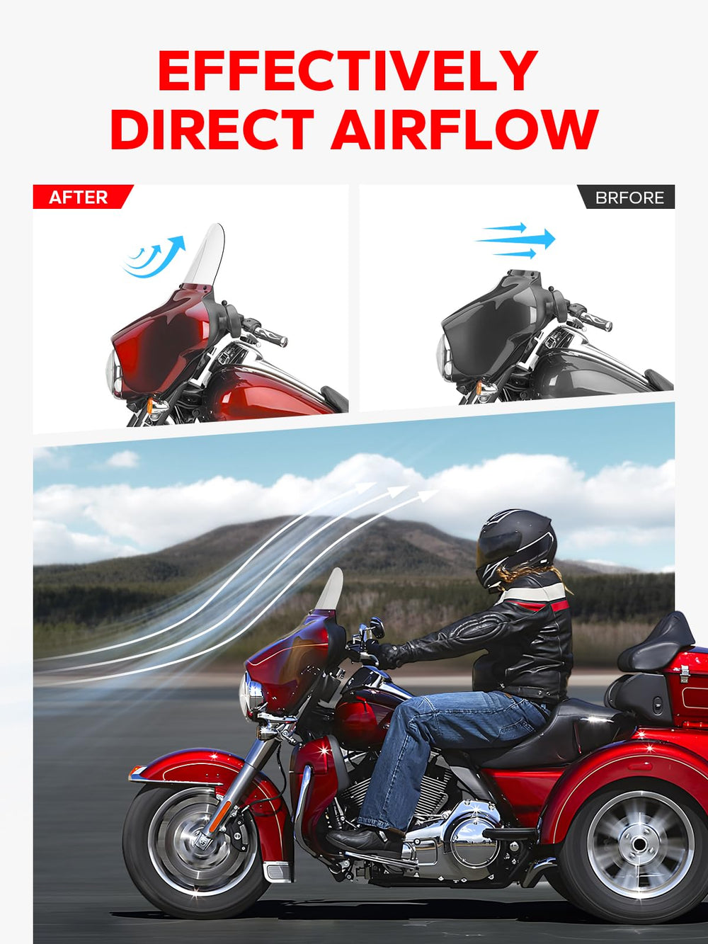 Amazicha easy-install windshield for Harley with a round 13-inch profile.