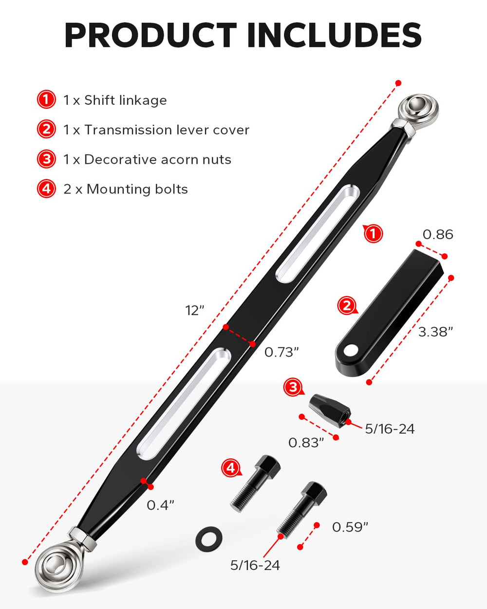 Amazicha shift linkage package includes lever cover and hardware for a complete upgrade.