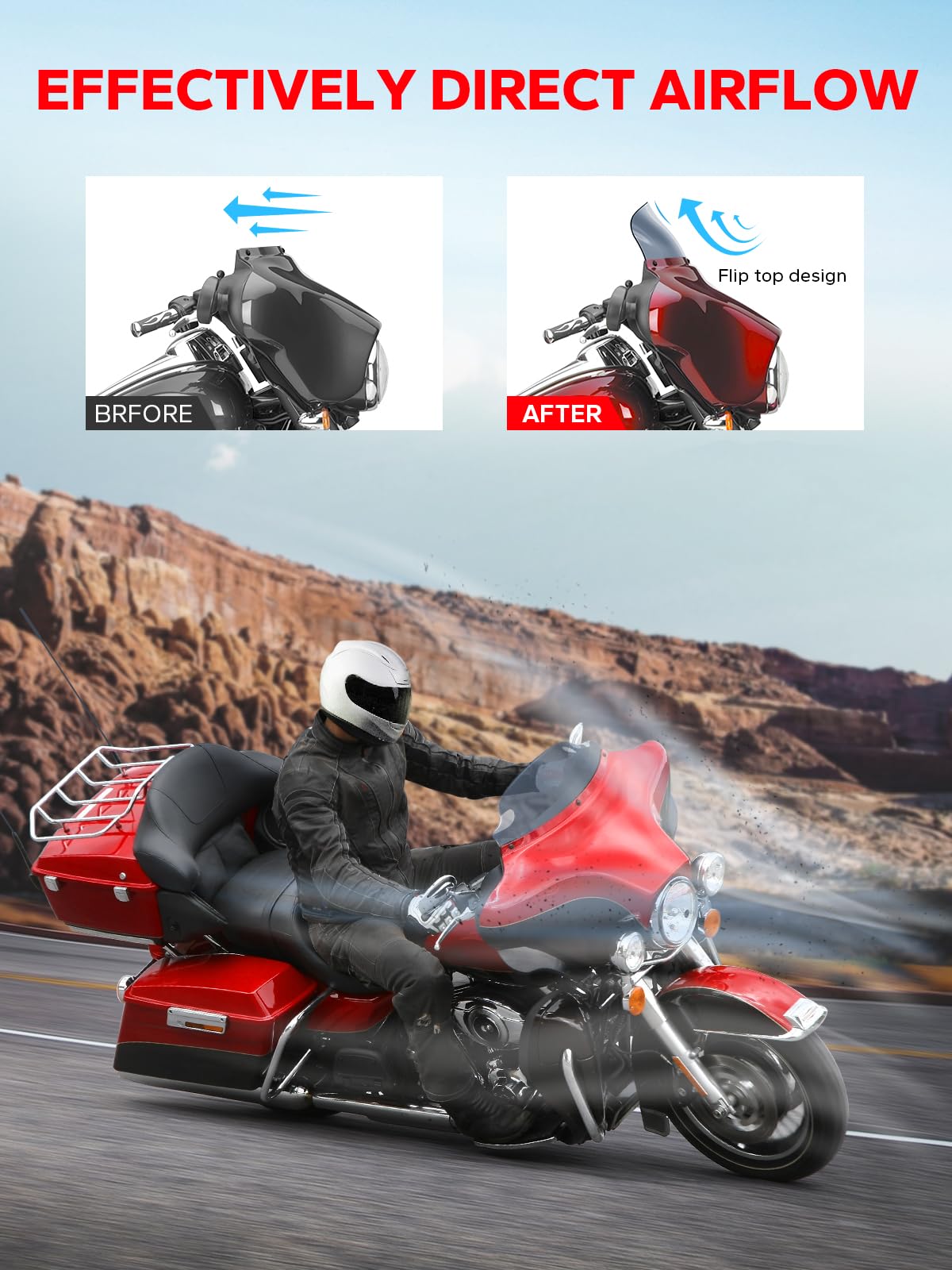 Amazicha Smoke Tint 6-inch windshield side view reduces wind noise on highway cruising
