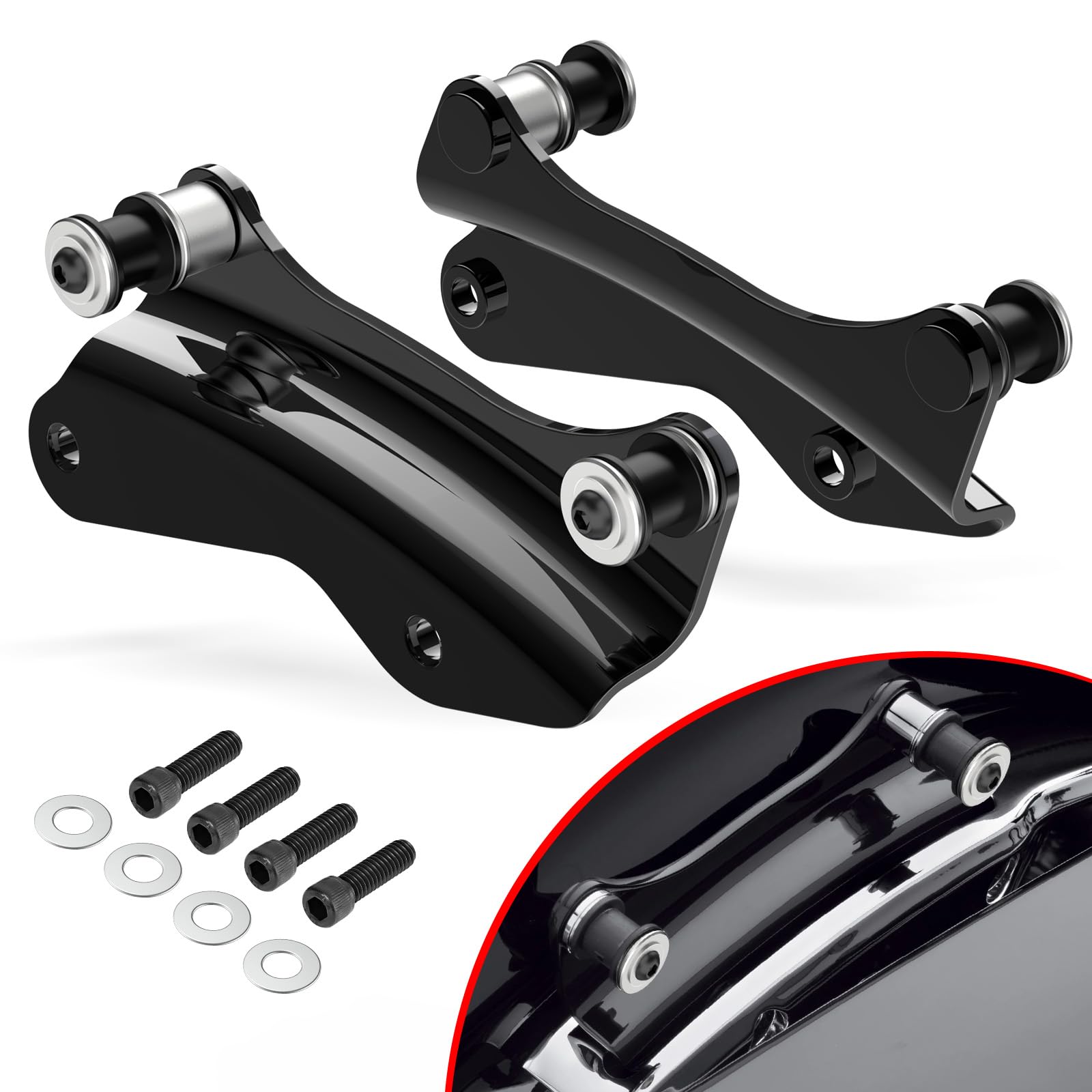 Amazicha Vivid Black 4-Point Docking Kit fits Harley Touring models for flexible accessory upgrades.