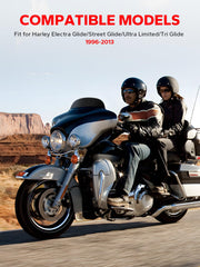 Amazicha wind splitter shows quick side installation on Harley 96-13 models.