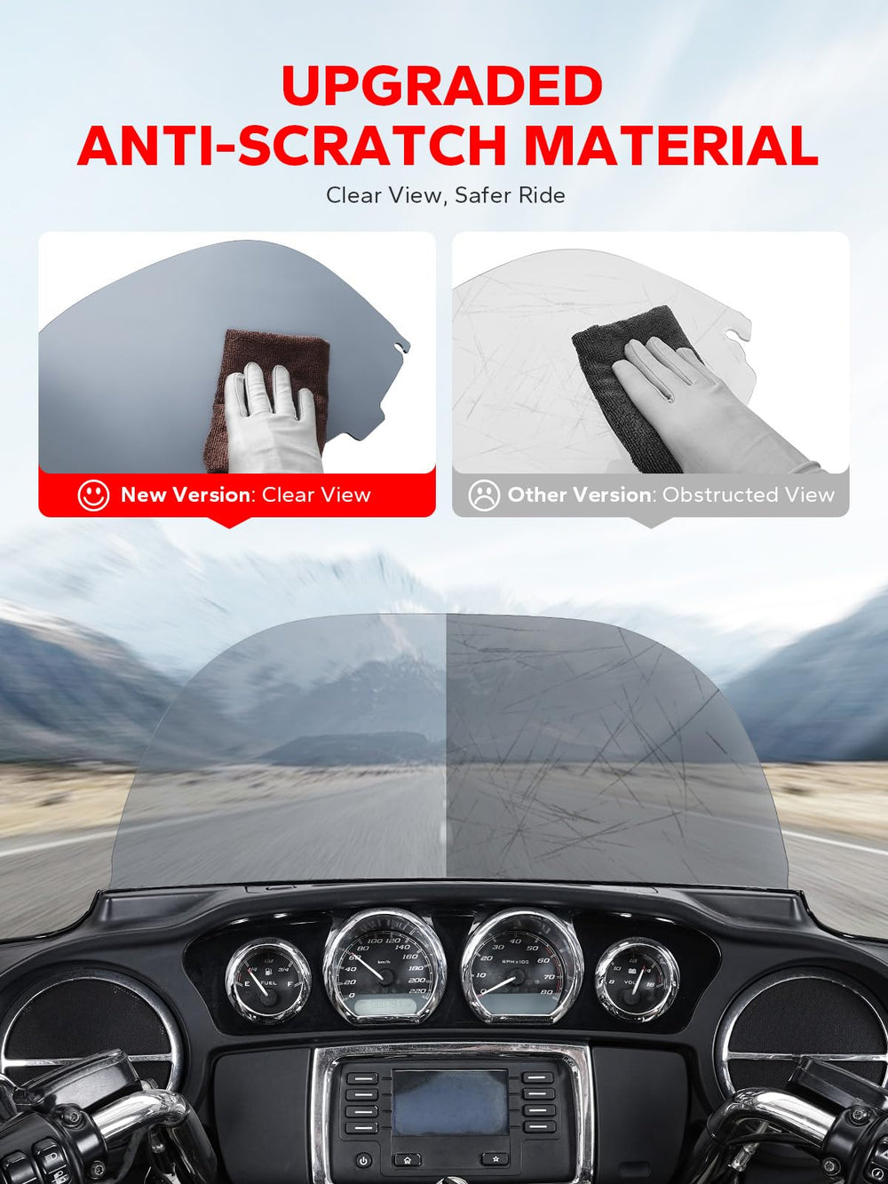 Amazicha anti-scratch windshield maintains clear visibility during cleaning.