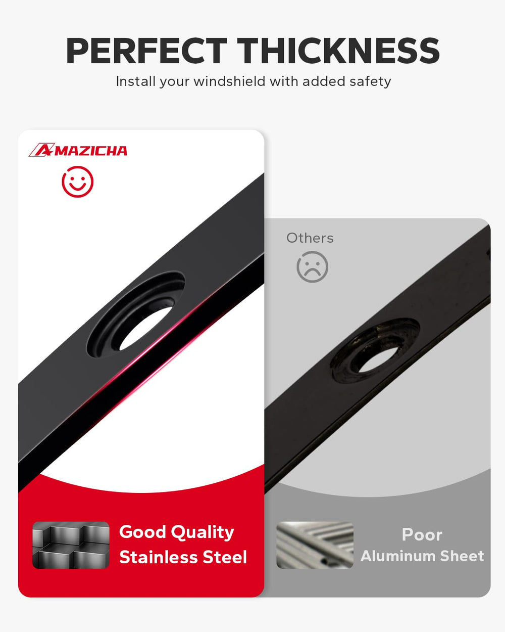 Amazicha slotted windshield trim detail showing color-through slots for customization.