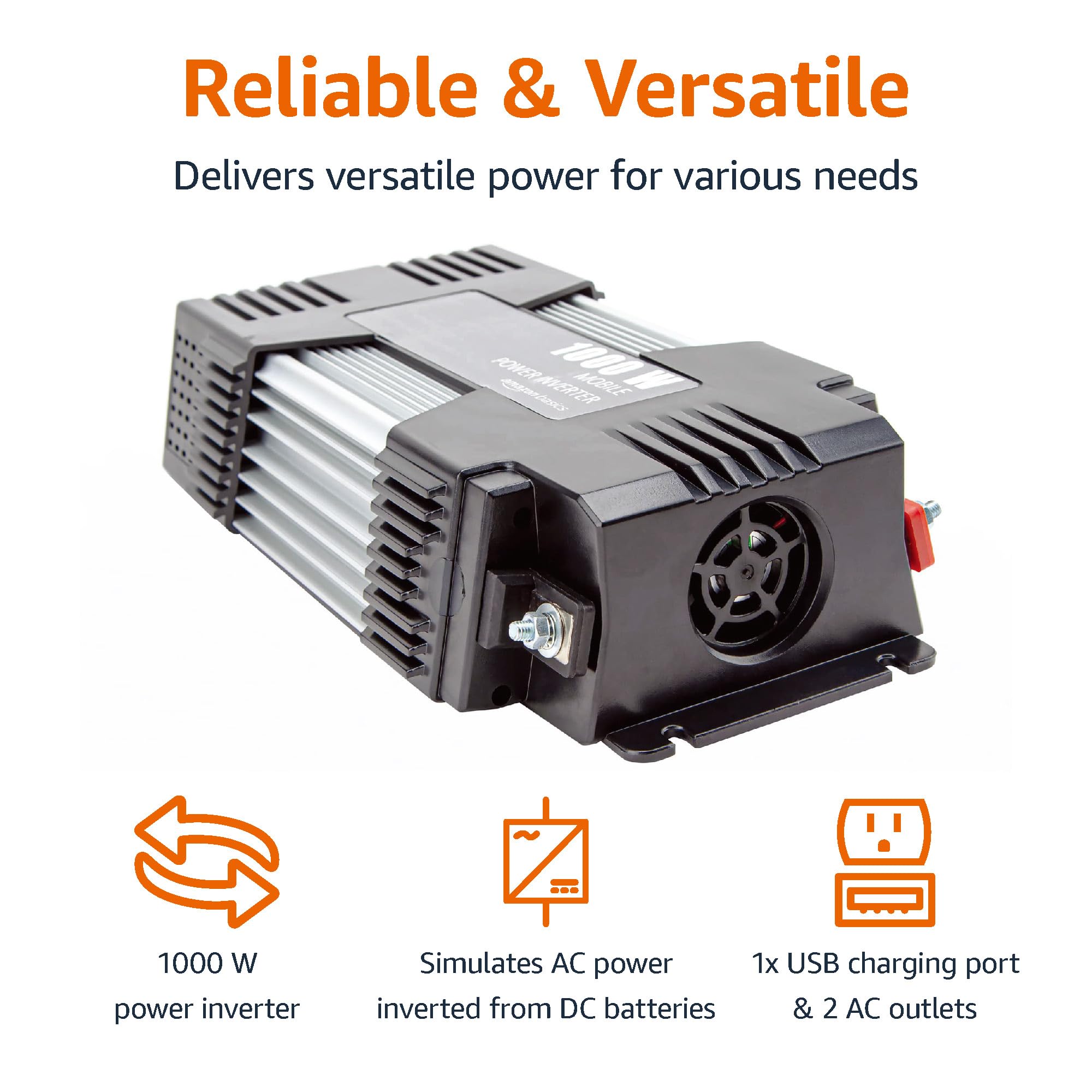 Amazon Basics inverter side housing shows durable metal build