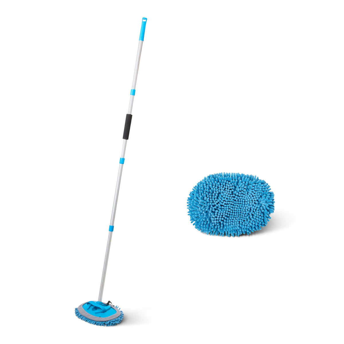 Amazon Basics car wash brush with extended handle reaching high areas for tough spots