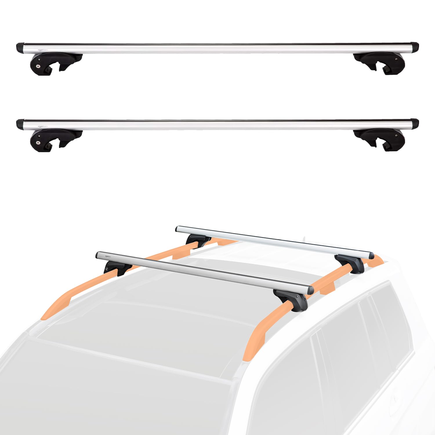 Amazon Basics cross-rail roof rack 56-inch installation on raised rails for extra cargo space