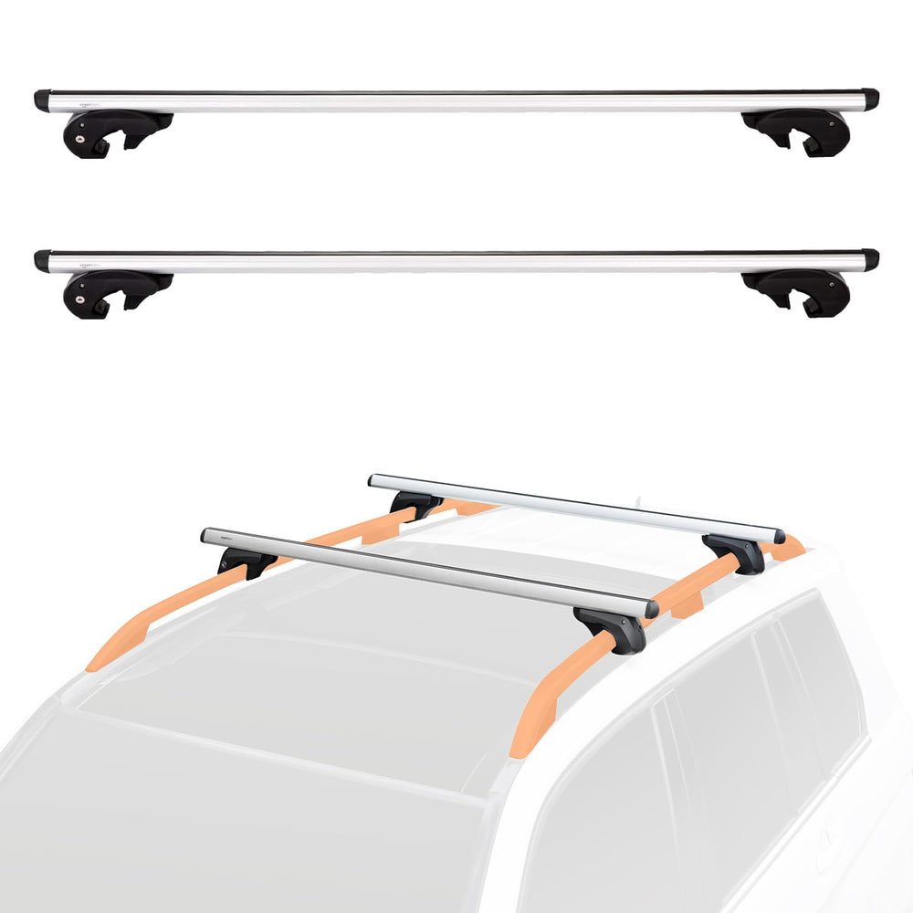 Amazon Basics cross-rail roof rack 56-inch installation on raised rails for extra cargo space