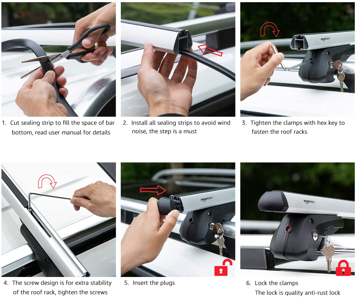 Anti-theft lock with rubber-coated clamps on Amazon Basics roof rack