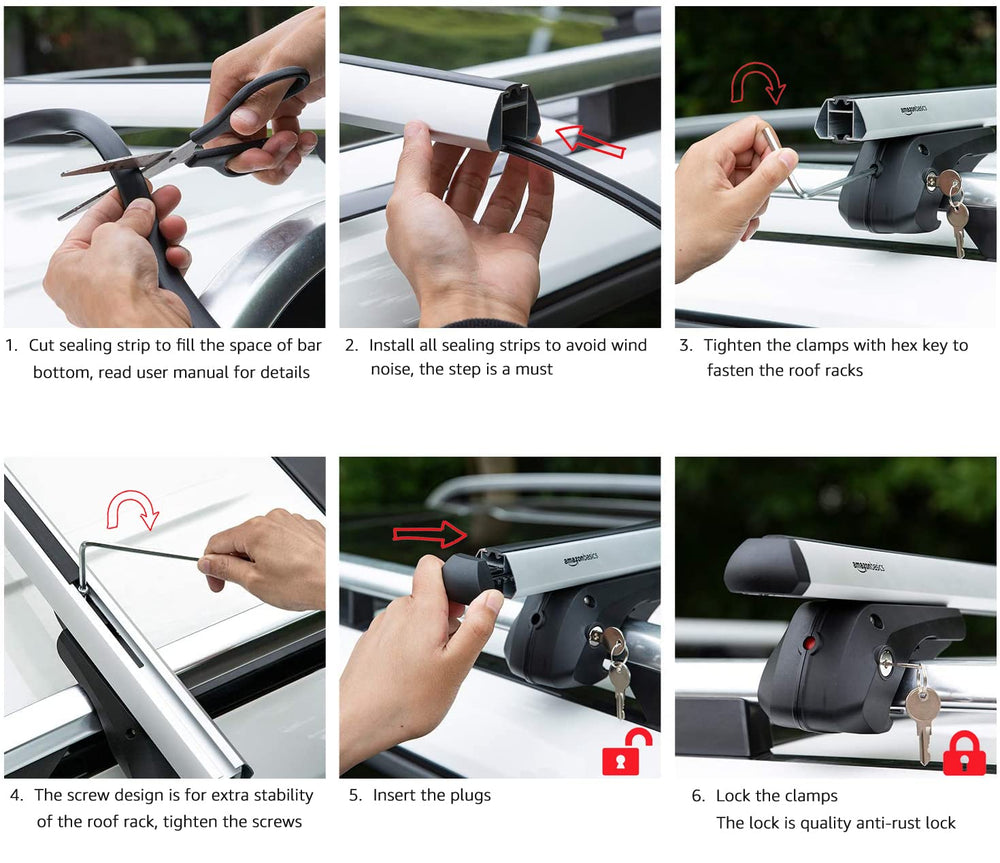 Anti-theft lock with rubber-coated clamps on Amazon Basics roof rack