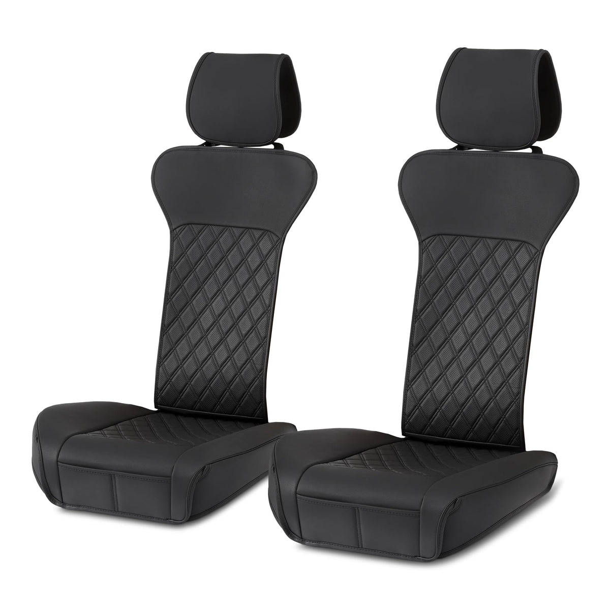 Amazon Basics front seat covers in breathable faux leather protecting seats from spills