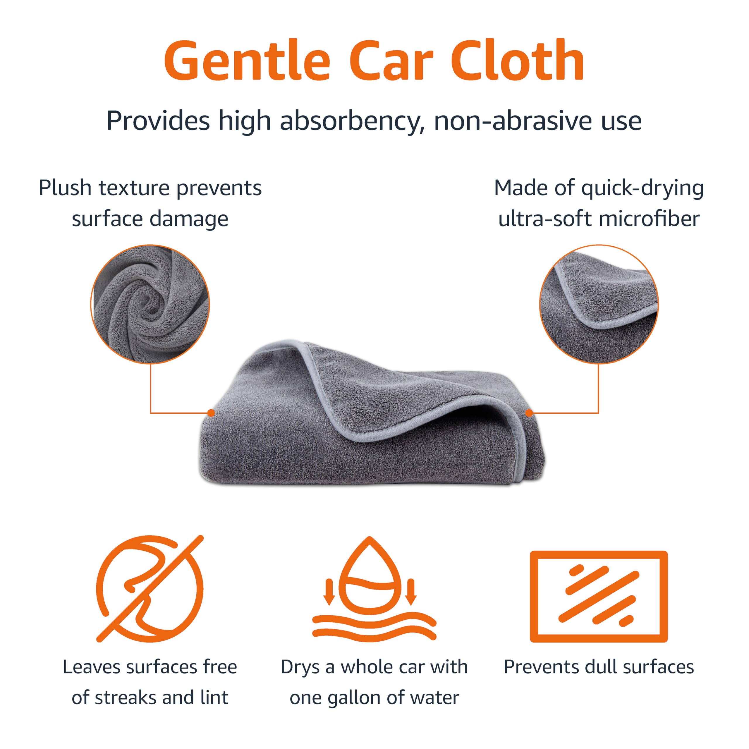 Amazon Basics microfiber car drying towel large 36x25 inches enables quick drying.