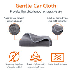 Amazon Basics microfiber car drying towel large 36x25 inches enables quick drying.